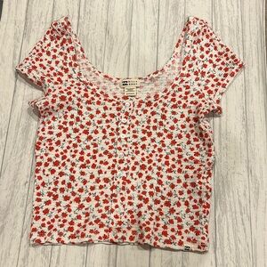 Billabong Waffle White & Red Crop Top Floral